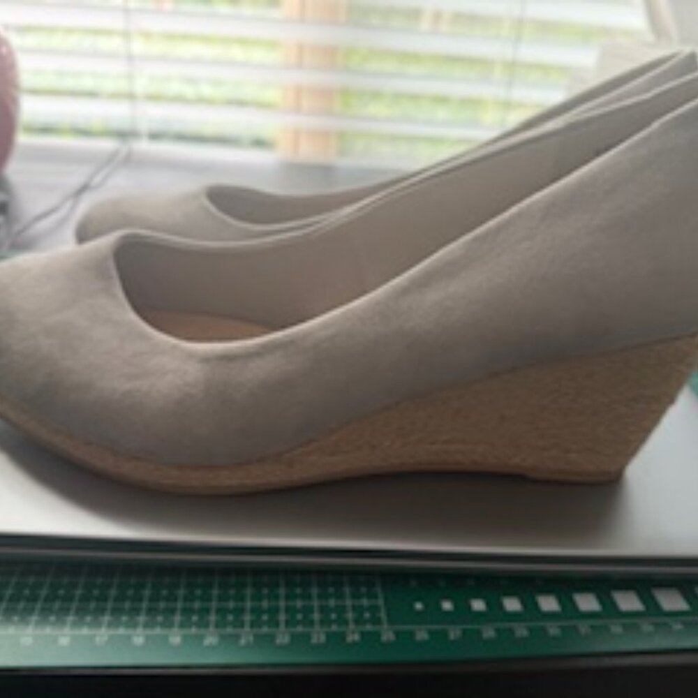 New Grey Faux Suede Rope Wedge Espadrilles